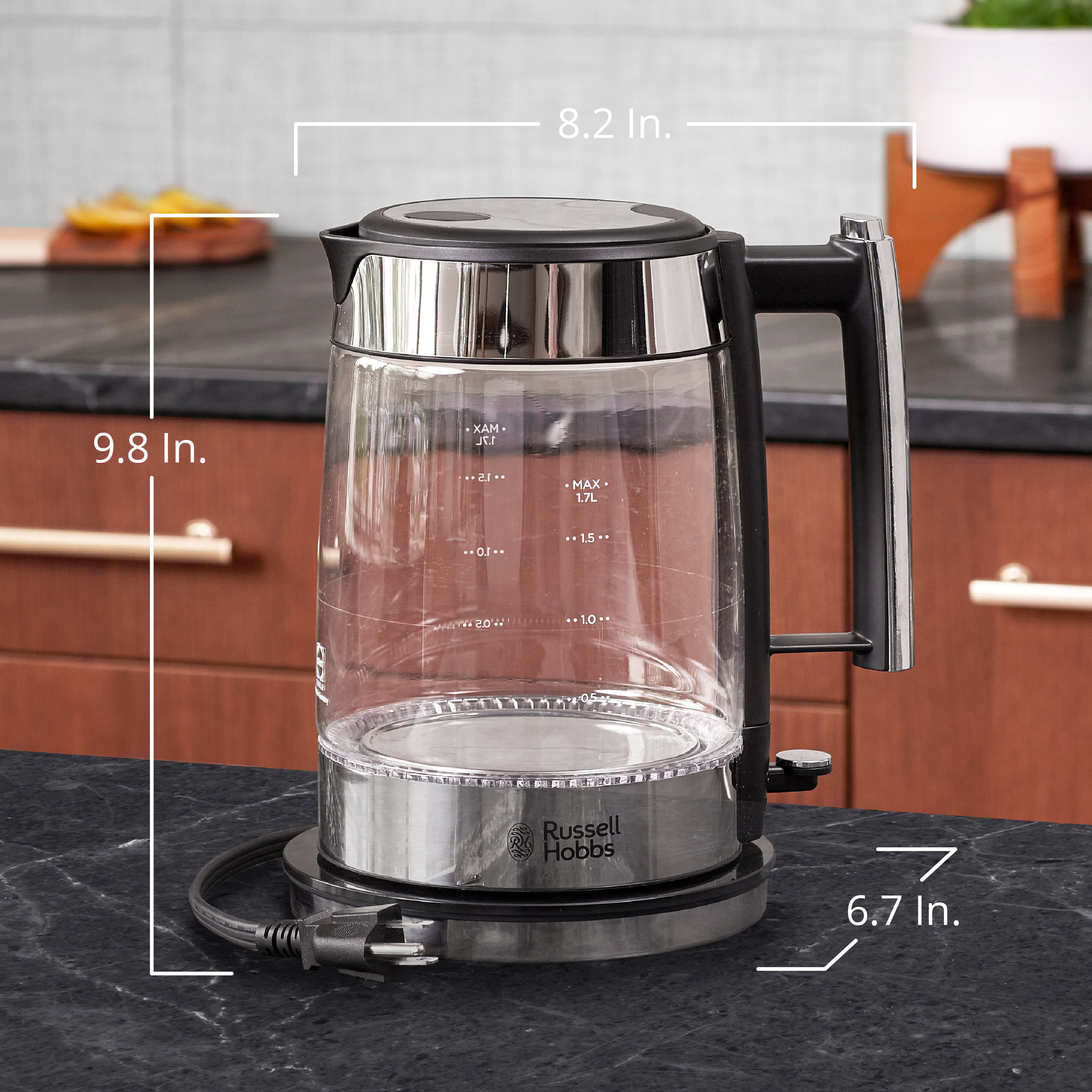 1.7L Stainless Steel Electric Kettle Metallic Silver Glass Accent